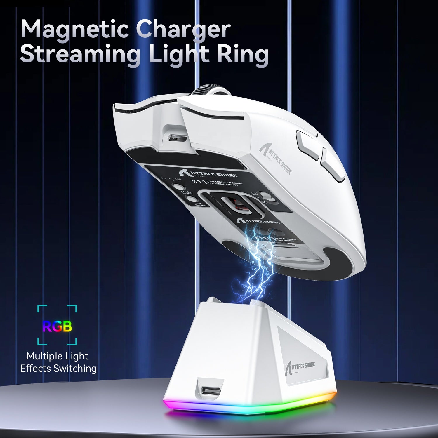 Attack Shark X11 RGB Gaming Mouse – PAW3311 Sensor, Triple‑Mode Bluetooth/2.4 GHz, Wireless Charging Base
