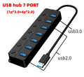 7‑Port High‑Speed USB 3.0 Hub with Power Adapter, Switch & Extended Cable