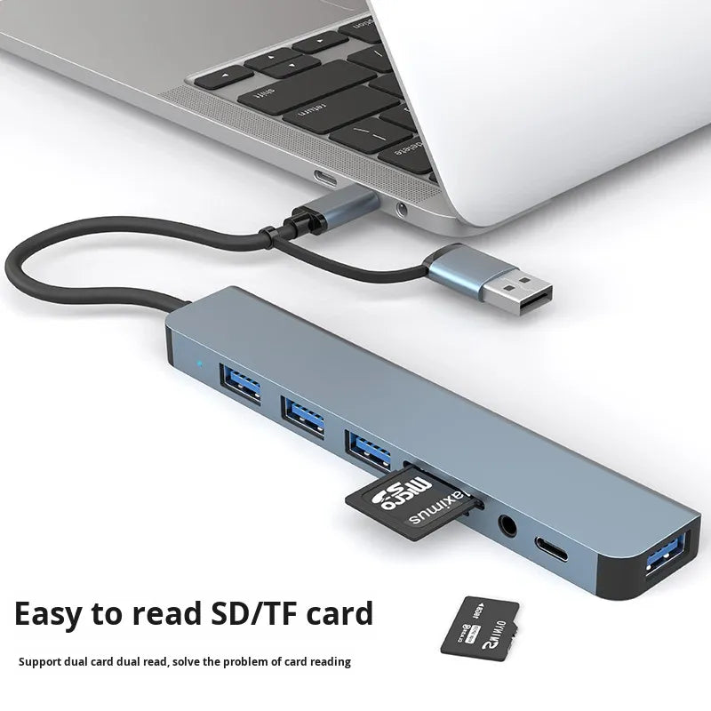 Aluminium Alloy 8‑in‑1 USB‑C Docking Hub with Dual‑Head Support, PD Charging & SD Card Reader – Compatible with Laptop, Phone & iPad