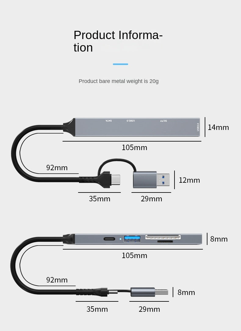 Premium 5‑Port USB‑C Docking Hub with 3.0/2.0 USB, SD & TF Card Reader – Compatible with MacBook Pro & Lenovo