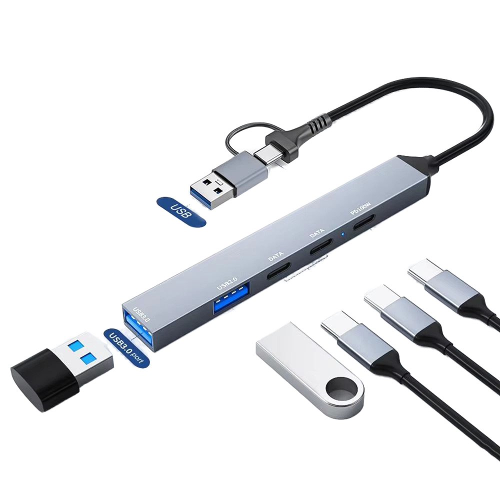 Premium 5‑Port USB‑C Docking Hub with 3.0/2.0 USB, SD & TF Card Reader – Compatible with MacBook Pro & Lenovo