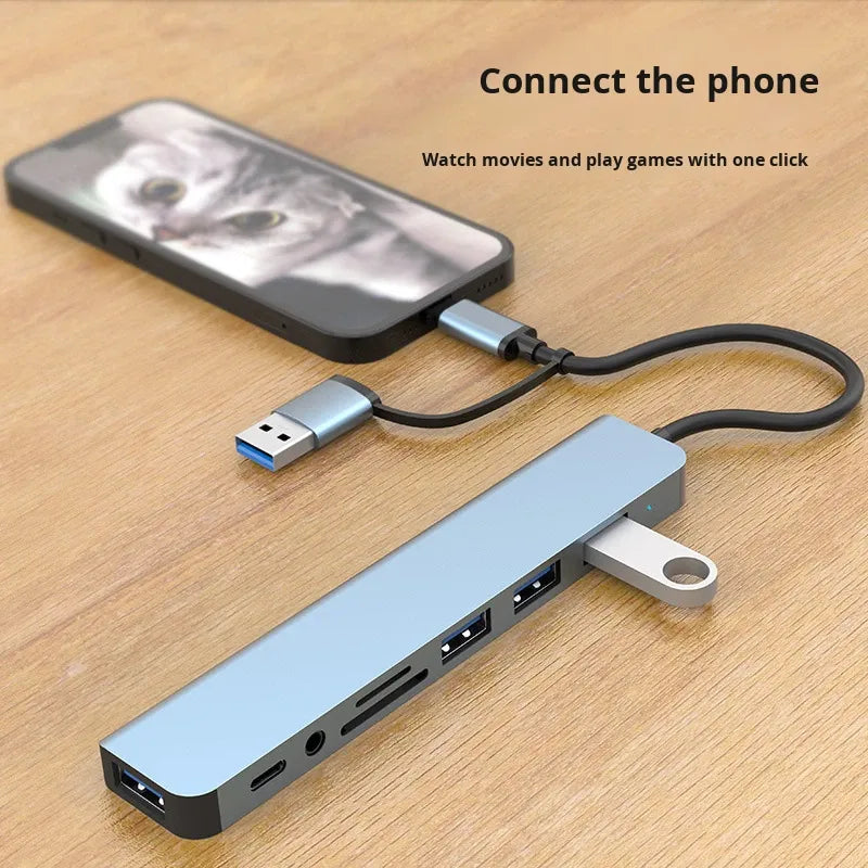 Aluminium Alloy 8‑in‑1 USB‑C Docking Hub with Dual‑Head Support, PD Charging & SD Card Reader – Compatible with Laptop, Phone & iPad