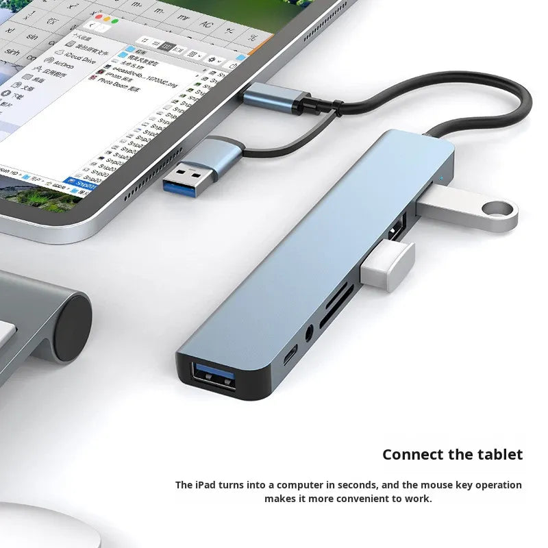 Aluminium Alloy 8‑in‑1 USB‑C Docking Hub with Dual‑Head Support, PD Charging & SD Card Reader – Compatible with Laptop, Phone & iPad