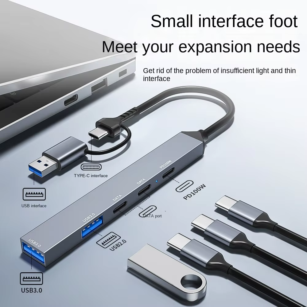 Premium 5‑Port USB‑C Docking Hub with 3.0/2.0 USB, SD & TF Card Reader – Compatible with MacBook Pro & Lenovo