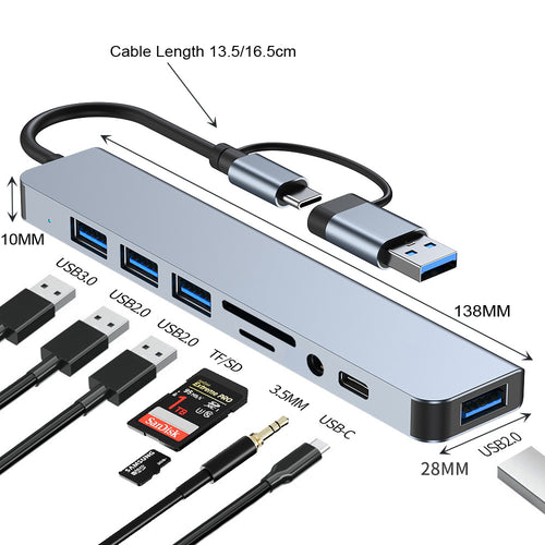 Aluminium Alloy 8‑in‑1 USB‑C Docking Hub with Dual‑Head Support, PD Charging & SD Card Reader – Compatible with Laptop, Phone & iPad