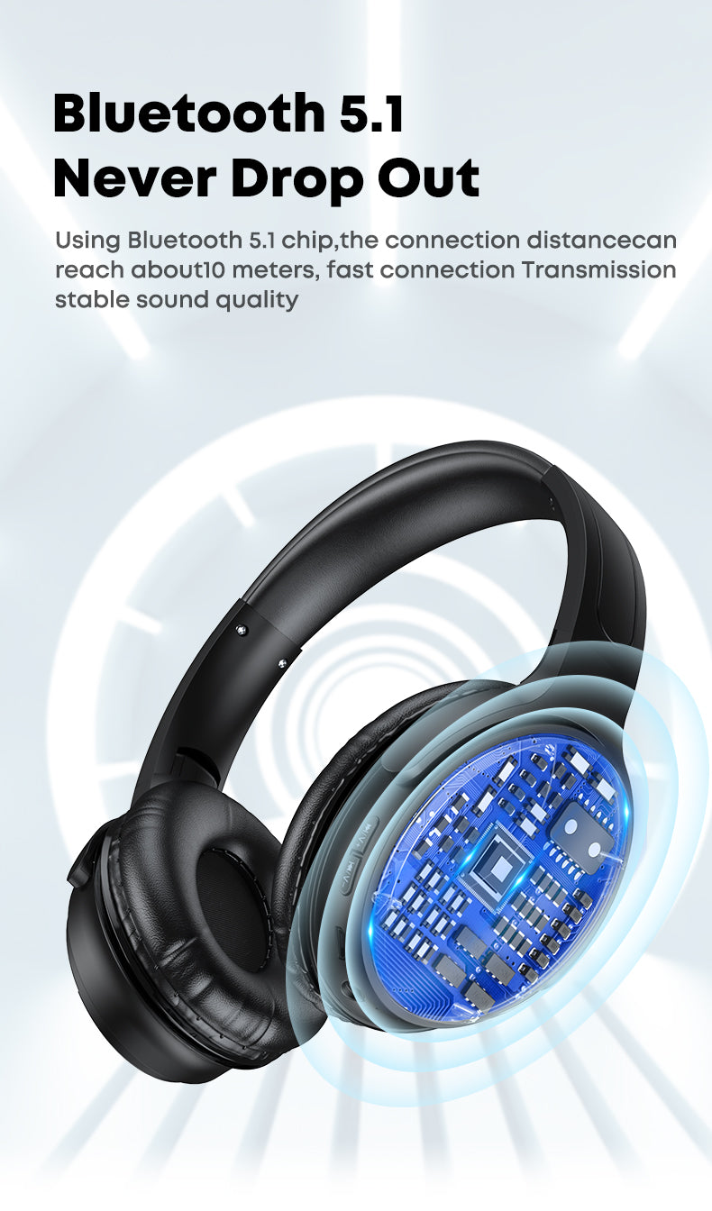 Premium Foldable Bluetooth 5.1 Over‑Ear Headset with Stable Wireless Connection