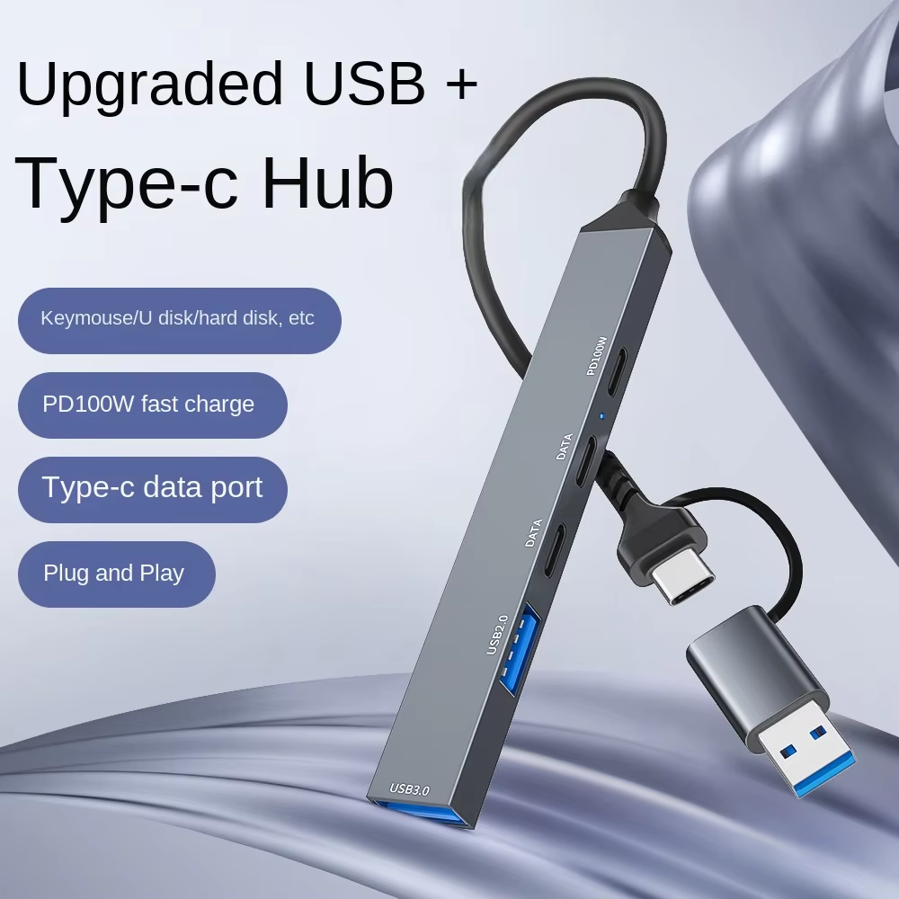 Premium 5‑Port USB‑C Docking Hub with 3.0/2.0 USB, SD & TF Card Reader – Compatible with MacBook Pro & Lenovo