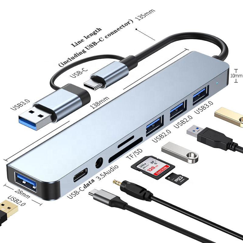 Aluminium Alloy 8‑in‑1 USB‑C Docking Hub with Dual‑Head Support, PD Charging & SD Card Reader – Compatible with Laptop, Phone & iPad