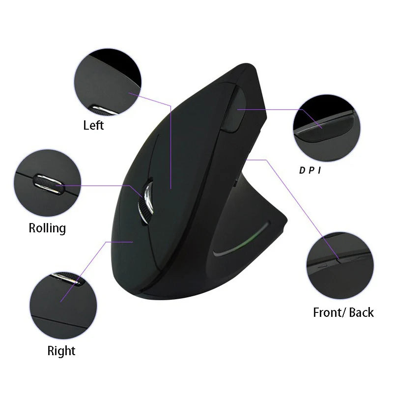 3D Right-Hand Vertical Ergonomic Wireless Mouse – Bluetooth & 2.4 GHz, Rechargeable Gaming & Productivity